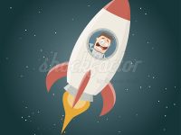 Der Comic Astronaut und seine Rakete