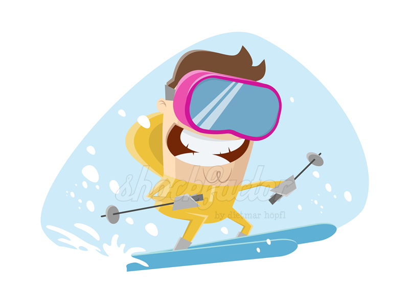 Ski Fahren Clipart Cartoon Comic Lustig Saison