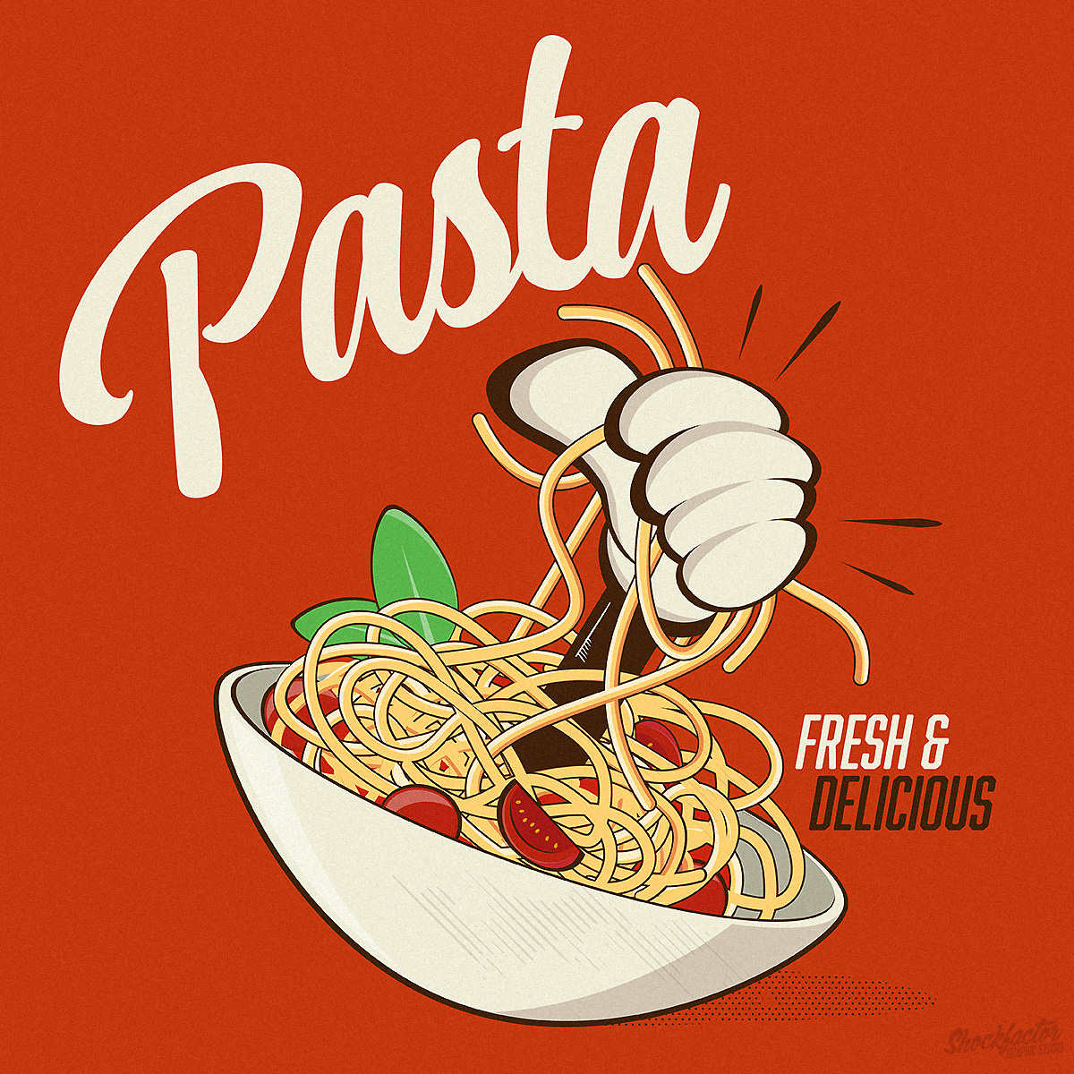 Pasta Spaghetti Cartoon Retro Vintage