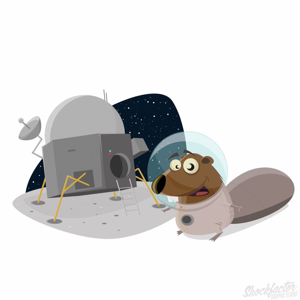 Cartoon Biber auf dem Mond
